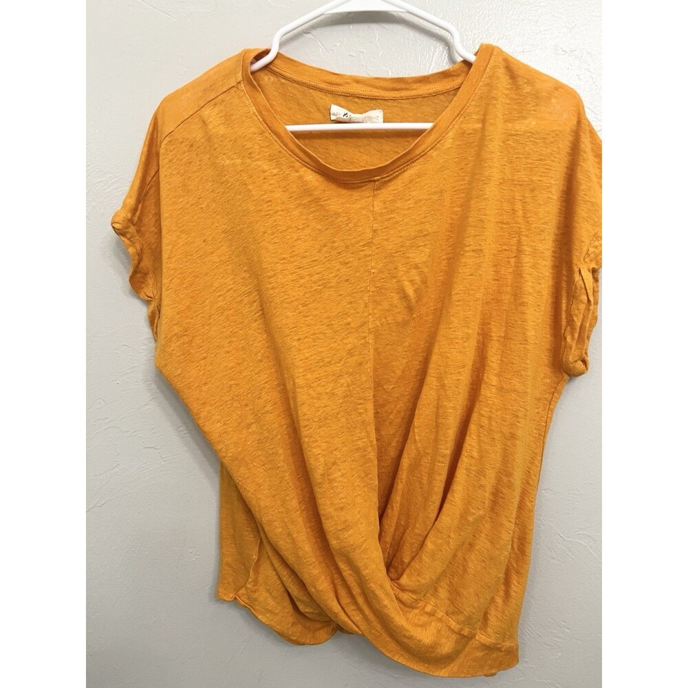 Lou & Grey for Loft Short Sleeve 100% Linen Shirt Top Orange Size XL Boxy